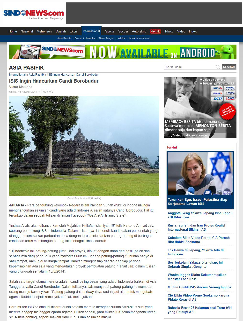 Sindo Berita ISIS ancam Borobudur